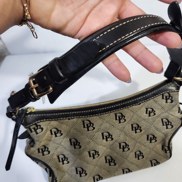 Dooney & Bourke  leather canvas short handle logo DB print black grey denim Y2k - Picture 9 of 14